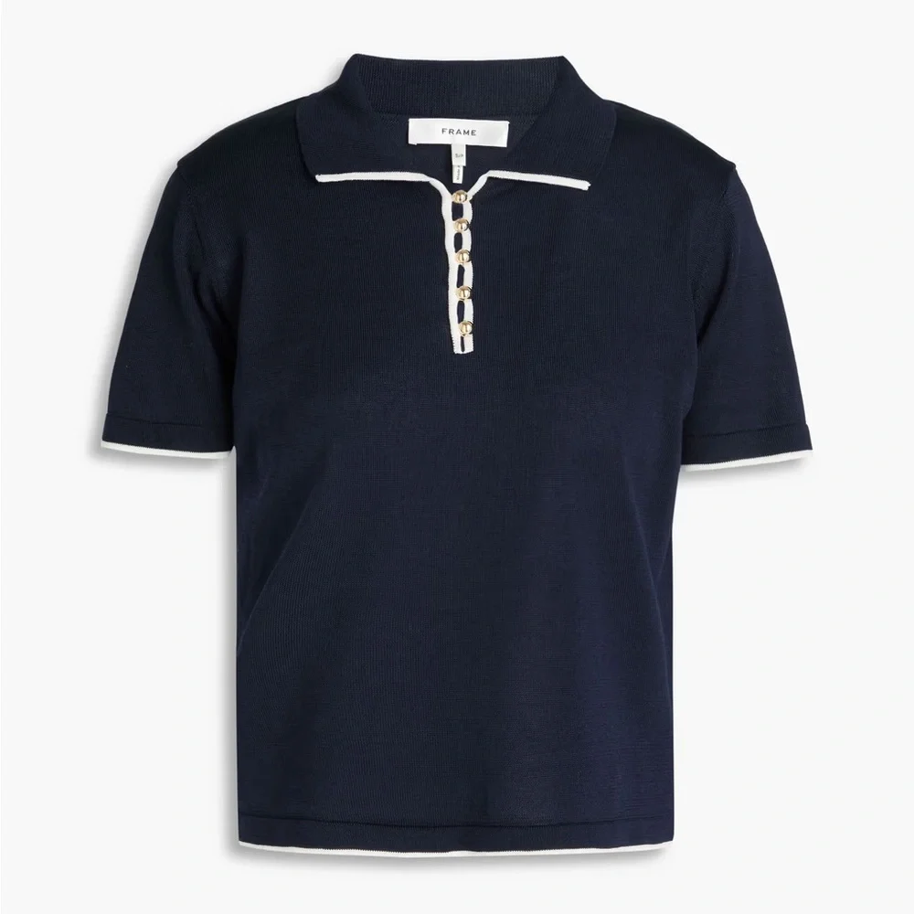 Frame Denim Navy Cotton Polo Top Size XS - Picture 1 of 6